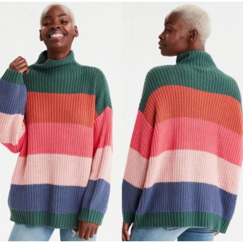 American Eagle Outfitters Multicolor Striped Turtleneck Sweater